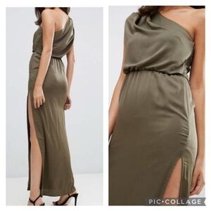 ASOS green olive Drape One Shoulder Maxi Dress size 4